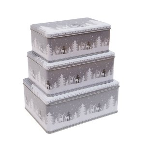 KEKSDOSEN SET 3-TEILIG RECHTECKIG WEIHNACHTEN - MOTIV WINTERWALD