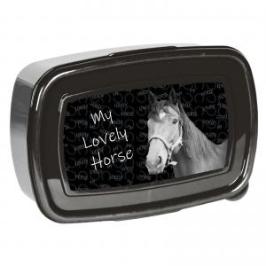 KINDER PAUSEN-SET PICKNICK-SET 2-TEILIG - PFERD - SCHWARZ / GRAU Bild 3