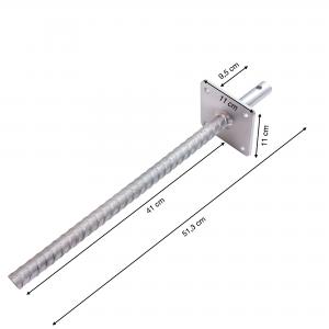PFOSTENTRÄGER MIT 11x11 CM PLATTE, DORN UND DOLLE - GESAMTLÄNGE 51,3 CM - STAHL VERZINKT