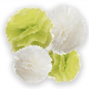 SET 10 STÜCK POMPONS 30 CM UND 40 CM AUS SEIDENPAPIER - ELFENBEIN - SALBEIGRÜN Bild 2