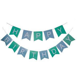 HAPPY BIRTHDAY SET : GIRLANDE, 2 x 25 CM + 4 x 30 CM POMPONS + 8 x 20 CM LUFTBALLONS - ELFENBEIN / KARIBIKBLAU Bild 3