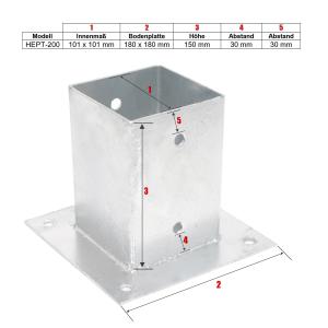 HEPT-200 PFOSTENTRÄGER AUFSCHRAUBHÜLSE ECKIG AUF PLATTE - FÜR 10 x 10 CM PFOSTEN - STAHL FEUERVERZINKT Bild 2