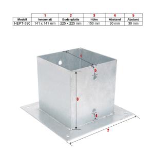 HEPT-390 PFOSTENTRÄGER AUFSCHRAUBHÜLSE ECKIG AUF PLATTE  - FÜR 14 x 14 CM PFOSTEN - STAHL FEUERVERZINKT Bild 2