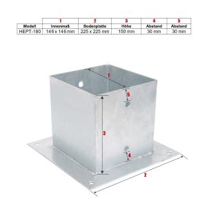 HEPT-180 PFOSTENTRÄGER AUFSCHRAUBHÜLSE ECKIG AUF PLATTE - FÜR 14,5 x 14,5 CM PFOSTEN - STAHL FEUERVERZINKT Bild 2