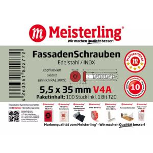 100 x MEISTERLING® FASSADENSCHRAUBEN INOX V4A 5,5 x 35 MM FLACHKOPF TORX T20 OXIDROT + 1 BIT Bild 3