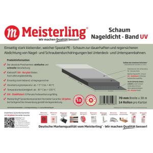 MEISTERLING® SCHAUM NAGELDICHT-BAND UV - EINSEITIG STARK KLEBENDES UV-ACRYLAT 30 METER ROLLE, 70 MM BREITE Bild 2