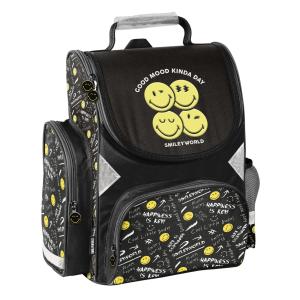 5-TEILIGES SCHULSET: SCHULRANZEN + TURNBEUTEL + UNBEFÜLLTE FEDERMAPPE + TRINKFLASCHE + BROTDOSE - SMILEY - SCHWARZ / GELB Bild 2