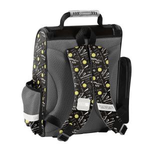 5-TEILIGES SCHULSET: SCHULRANZEN + TURNBEUTEL + UNBEFÜLLTE FEDERMAPPE + TRINKFLASCHE + BROTDOSE - SMILEY - SCHWARZ / GELB Bild 3