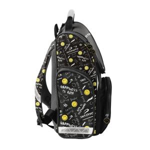 5-TEILIGES SCHULSET: SCHULRANZEN + TURNBEUTEL + UNBEFÜLLTE FEDERMAPPE + TRINKFLASCHE + BROTDOSE - SMILEY - SCHWARZ / GELB Bild 4