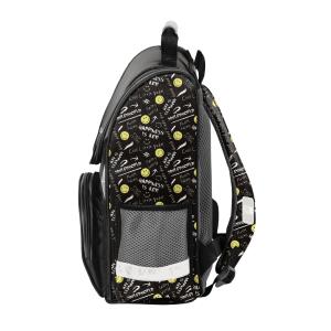 5-TEILIGES SCHULSET: SCHULRANZEN + TURNBEUTEL + UNBEFÜLLTE FEDERMAPPE + TRINKFLASCHE + BROTDOSE - SMILEY - SCHWARZ / GELB Bild 5