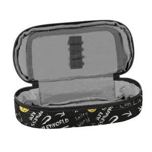 5-TEILIGES SCHULSET: SCHULRANZEN + TURNBEUTEL + UNBEFÜLLTE FEDERMAPPE + TRINKFLASCHE + BROTDOSE - SMILEY - SCHWARZ / GELB Bild 8