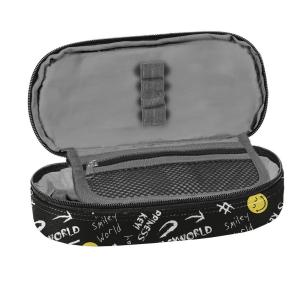 5-TEILIGES SCHULSET: SCHULRANZEN + TURNBEUTEL + UNBEFÜLLTE FEDERMAPPE + TRINKFLASCHE + BROTDOSE - SMILEY - SCHWARZ / GELB Bild 9