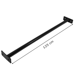 RECKSTANGE AUS METALL 125 CM SCHWARZ, MIT BEFESTIGUNGSPLATTEN UND BEFESTIGUNGSMATERIAL