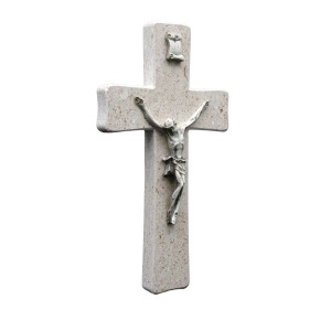 Wandkreuz aus Naturstein – 14 cm – Handgefertigtes Steinkreuz mit Jesus-Figur & INRI Bild 3