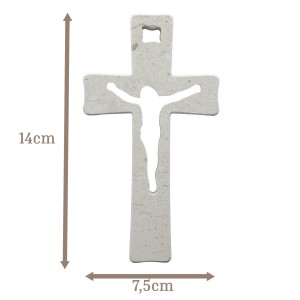 Wandkreuz aus Naturstein – 14 cm – Handgefertigtes Steinkreuz mit ausgefräster Jesus-Figur