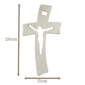 Wandkreuz aus Naturstein – 20 cm – Handgefertigtes Steinkreuz mit ausgefräster Jesus-Figur - gebogene Form