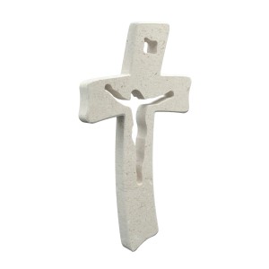 Wandkreuz aus Naturstein – 20 cm – Handgefertigtes Steinkreuz mit ausgefräster Jesus-Figur - gebogene Form Bild 3