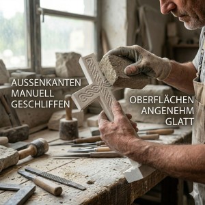 Wandkreuz aus Naturstein – 20 cm – Handgefertigtes Steinkreuz mit ausgefräster Jesus-Figur - gebogene Form Bild 6