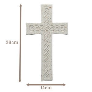 Wandkreuz aus Naturstein – 26 cm – Handgefertigtes Steinkreuz mit Flechtmuster