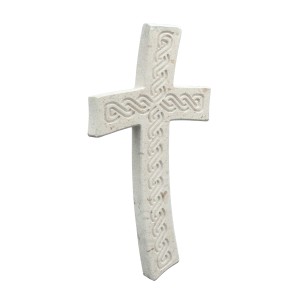 Wandkreuz aus Naturstein – 14 cm – Handgefertigtes Steinkreuz mit Flechtmuster - gebogene Form Bild 3