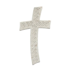 Wandkreuz aus Naturstein – 26 cm – Handgefertigtes Steinkreuz mit Flechtmuster- gebogene Form Bild 4