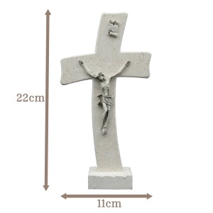 Tischkreuz aus Naturstein – 22 cm – Handgefertigtes Steinkreuz mit Jesus-Figur & INRI - gebogene Form