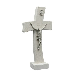 Tischkreuz aus Naturstein – 22 cm – Handgefertigtes Steinkreuz mit Jesus-Figur & INRI - gebogene Form Bild 3
