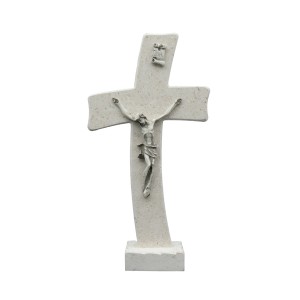 Tischkreuz aus Naturstein – 22 cm – Handgefertigtes Steinkreuz mit Jesus-Figur & INRI - gebogene Form Bild 6