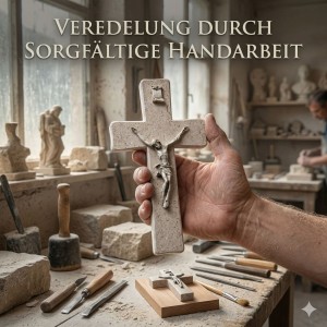 Tischkreuz aus Naturstein – 16 cm – Handgefertigtes Steinkreuz mit Flechtmuster Bild 8