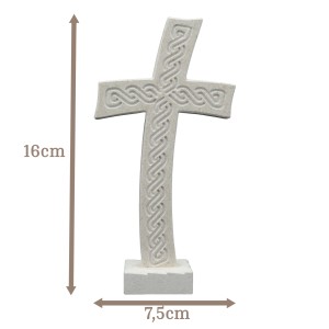 Tischkreuz aus Naturstein – 16 cm – Handgefertigtes Steinkreuz mit Flechtmuster - gebogene Form