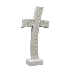 Tischkreuz aus Naturstein – 16 cm – Handgefertigtes Steinkreuz mit Flechtmuster - gebogene Form Bild 3