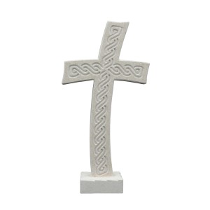 Tischkreuz aus Naturstein – 16 cm – Handgefertigtes Steinkreuz mit Flechtmuster - gebogene Form Bild 6