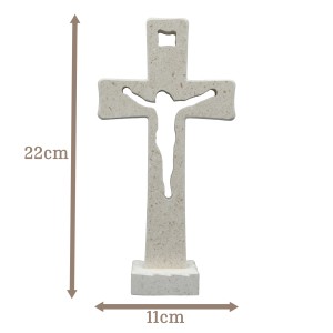 Tischkreuz aus Naturstein – 22 cm – Handgefertigtes Steinkreuz mit ausgefräster Jesus-Figur