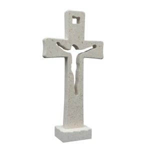 Tischkreuz aus Naturstein – 28 cm – Handgefertigtes Steinkreuz mit ausgefräster Jesus-Figur Bild 3