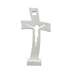 Tischkreuz aus Naturstein – 16 cm – Handgefertigtes Steinkreuz mit ausgefräster Jesus-Figur - gebogene Form Bild 5