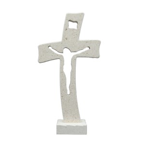 Tischkreuz aus Naturstein – 16 cm – Handgefertigtes Steinkreuz mit ausgefräster Jesus-Figur - gebogene Form Bild 6