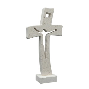 Tischkreuz aus Naturstein – 28 cm – Handgefertigtes Steinkreuz mit ausgefräster Jesus-Figur - gebogene Form Bild 3