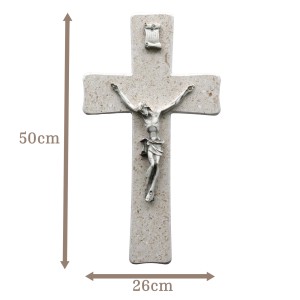 Wandkreuz aus Naturstein – 50 cm – Handgefertigtes Steinkreuz mit Jesus-Figur & INRI