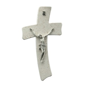 Wandkreuz aus Naturstein – 50 cm – Handgefertigtes Steinkreuz mit Jesus-Figur & INRI - gebogene Form Bild 6