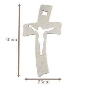Wandkreuz aus Naturstein – 50 cm – Handgefertigtes Steinkreuz mit ausgefräster Jesus-Figur - gebogene Form