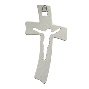 Wandkreuz aus Naturstein – 50 cm – Handgefertigtes Steinkreuz mit ausgefräster Jesus-Figur - gebogene Form Bild 4