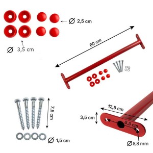 Reckstange 60 cm Metall Rot – stabile Turnstange für Spielturm & Garten inkl. Schrauben, Scheiben & Abdeckkappen Bild 6