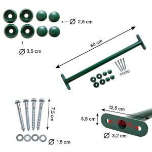Reckstange 60 cm Metall Grün – stabile Turnstange für Spielturm & Garten inkl. Schrauben, Scheiben & Abdeckkappen Bild 6