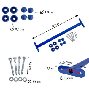 Reckstange 60 cm Metall Blau – stabile Turnstange für Spielturm & Garten inkl. Schrauben, Scheiben & Abdeckkappen Bild 6