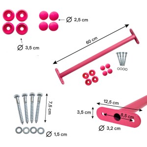 Reckstange 60 cm Metall Rosa – stabile Turnstange für Spielturm & Garten inkl. Schrauben, Scheiben & Abdeckkappen Bild 6