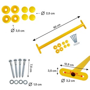 Reckstange 60 cm Metall Gelb – stabile Turnstange für Spielturm & Garten inkl. Schrauben, Scheiben & Abdeckkappen Bild 6