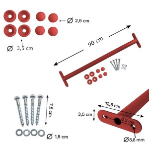 Reckstange 90 cm Metall Rot – stabile Turnstange für Spielturm & Garten inkl. Schrauben, Scheiben & Abdeckkappen Bild 6