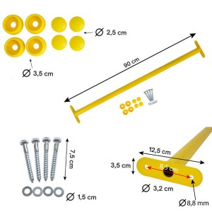 Reckstange 90 cm Metall Gelb – stabile Turnstange für Spielturm & Garten inkl. Schrauben, Scheiben & Abdeckkappen Bild 6