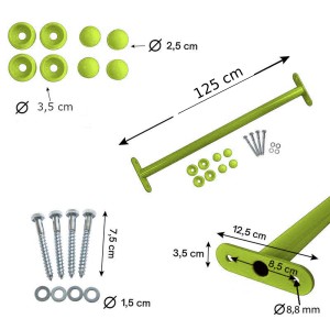 Reckstange 125 cm Metall Apfelgrün / Lime – stabile Turnstange für Spielturm & Garten inkl. Schrauben, Scheiben & Abdeckkappen Bild 6