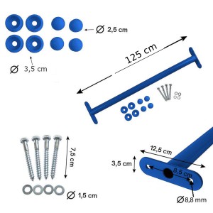Reckstange 125 cm Metall Blau – stabile Turnstange für Spielturm & Garten inkl. Schrauben, Scheiben & Abdeckkappen Bild 6